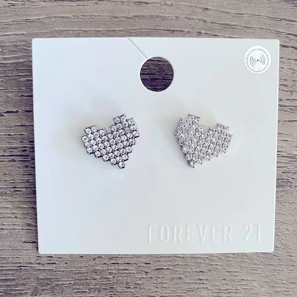 Forever 21 Jewelry Rhinestone Heart Stud Earrings Poshmark